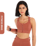 Large Size High-Strength Sports Bra Women'S Shockproof Running Big Chest Small Front Zipper Fitness Yoga Clothing Vest Underwear