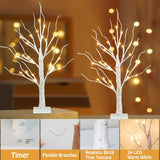 Lighted Birch Tree for Home Decor, White Christmas Decorations Indoor, 2Pack 24 LED Battery Operated Tabletop Mini Artificial Trees with Lights for Centerpiece Mantel Winter (2Ft/Warm White)