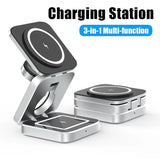 Versatile 3-in-1 Foldable Magnetic Wireless Charger: Fast Charging Dock for iPhone 15/14/13 Series, AirPods & iWatch