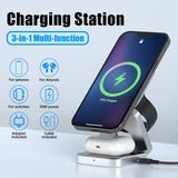 Versatile 3-in-1 Foldable Magnetic Wireless Charger: Fast Charging Dock for iPhone 15/14/13 Series, AirPods & iWatch