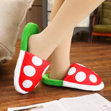 Mushroom Home Plush Slippers - 30cm Piranha Plant Design, Cozy and Creative Footwear for Kids, Ideal Gift