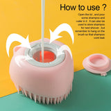 Soft Silicone Pet Bath Brush with Shampoo Dispenser - Dog and Cat Washing and Massage Grooming Tool